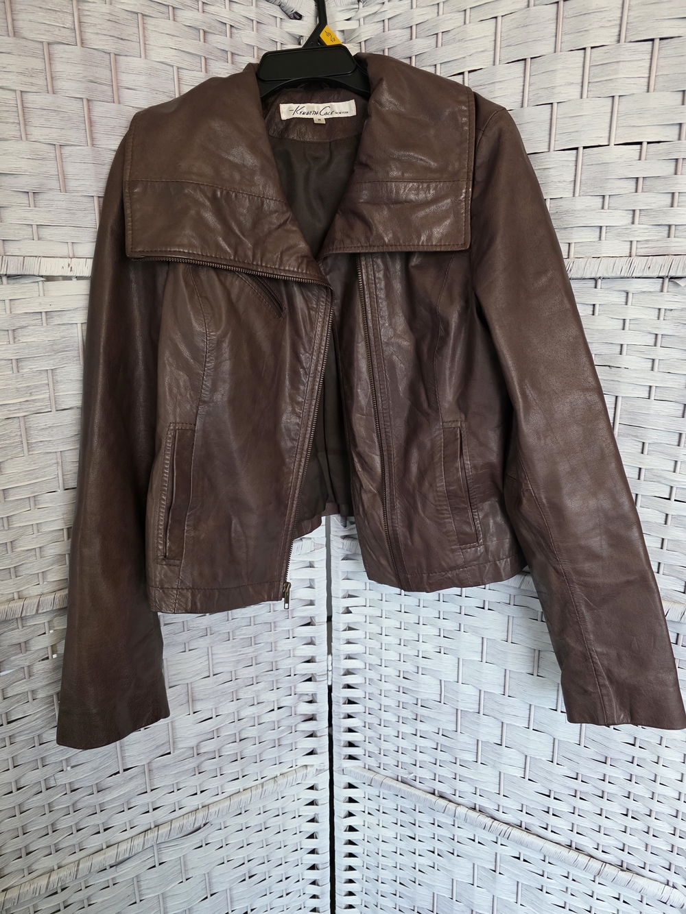 Y2K Kenneth Cole New York Dark Brown Leather Zip Jacket